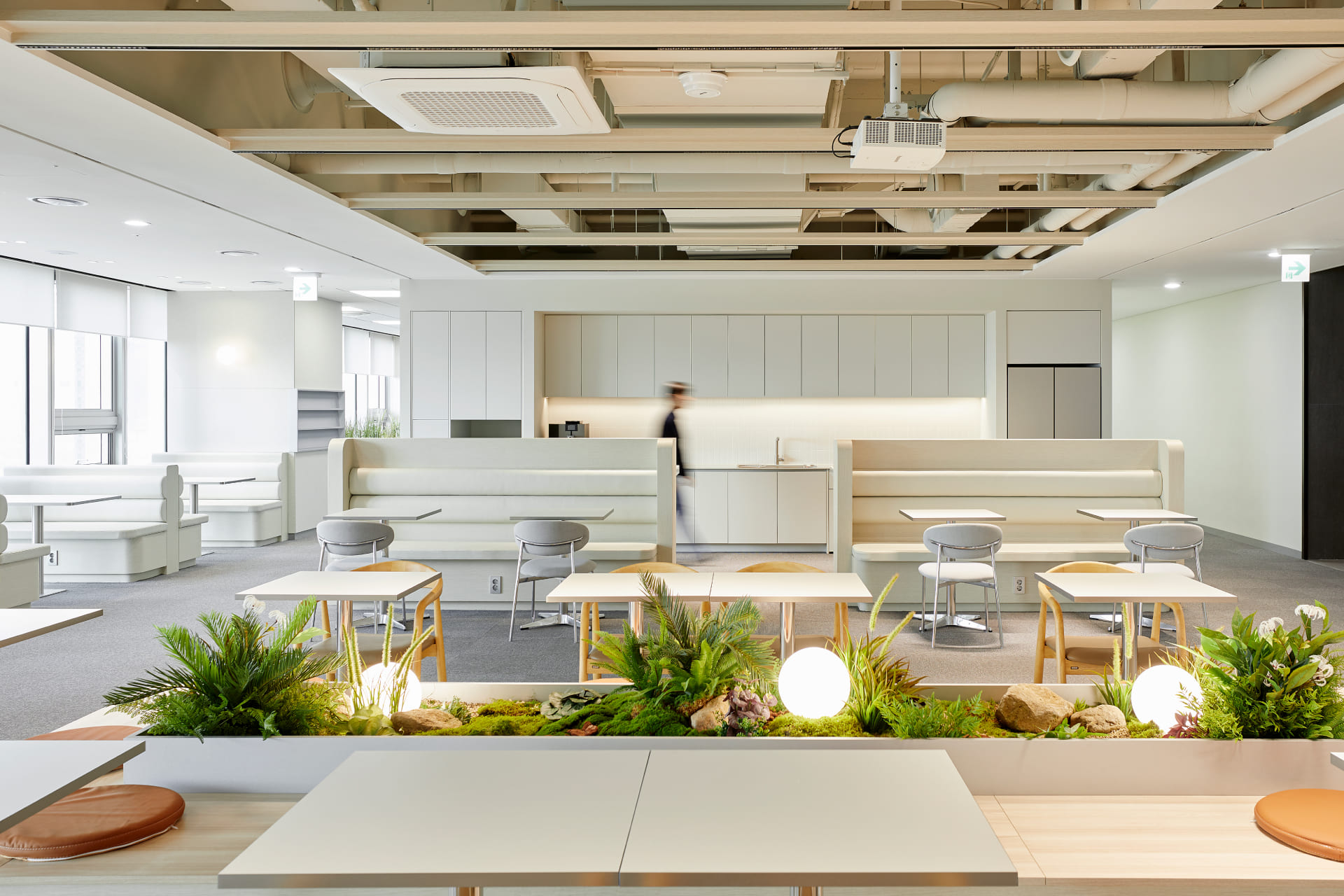 화이트 톤의 모던한 오피스 탕비실과 플랜테리어가 조화를 이룬 라운지 휴게 공간.jpg